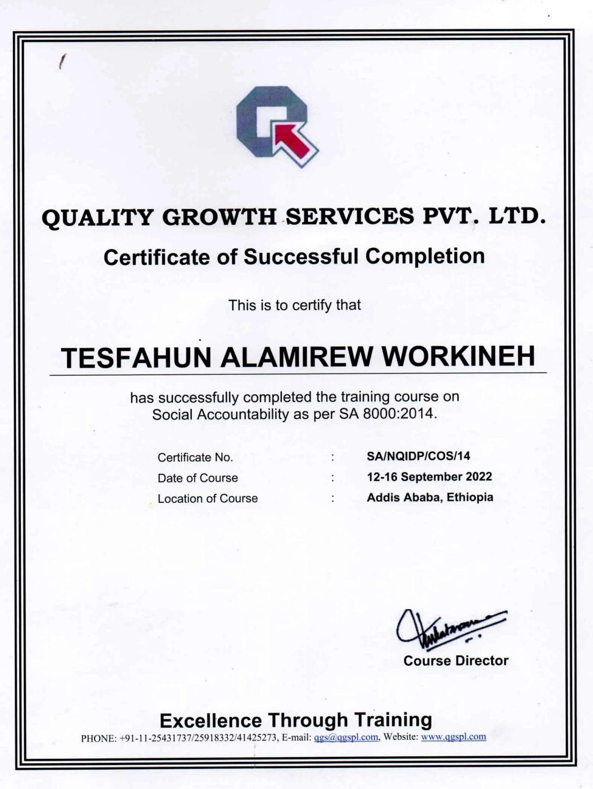 Quality Growth Services Recognition